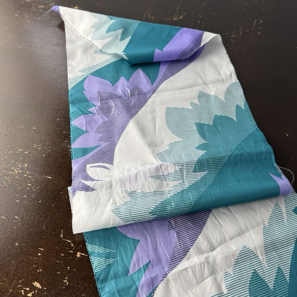 Vintage Womens Silk Scarf 43”x10” Rectangle Purple White Green Abstract - Picture 3 of 4